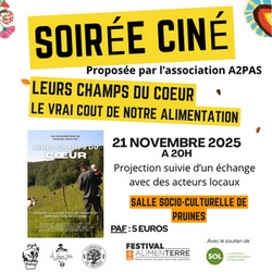 Le 21 Novembre 2025 – Soirée Ciné à Pruines : festival « ALIMENTERRE »